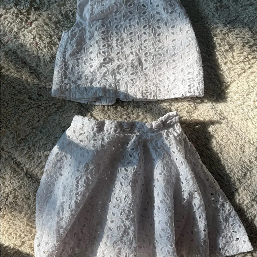 Polo by Ralph Lauren White Eyelet Crop Top and Skirt Set